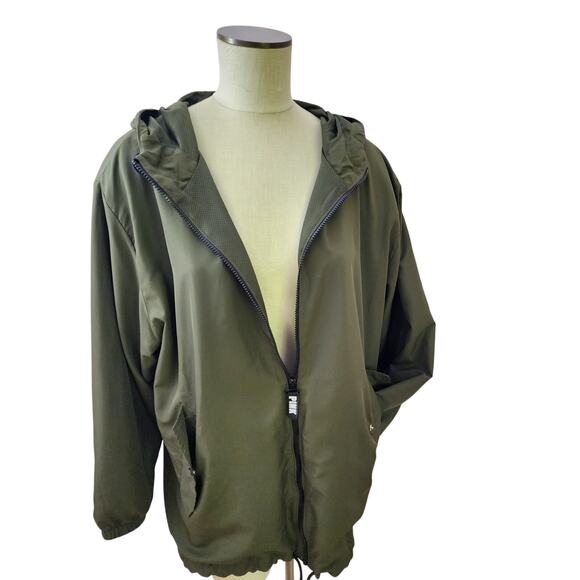 Pink Victoria Secret Anorak Olive Green Rain Jacket with Hood Size M - Picture 4 of 9